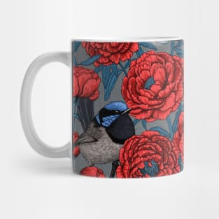 Peony flowers and wrens Mug